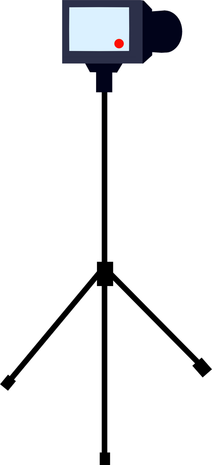 Video camera on tripod